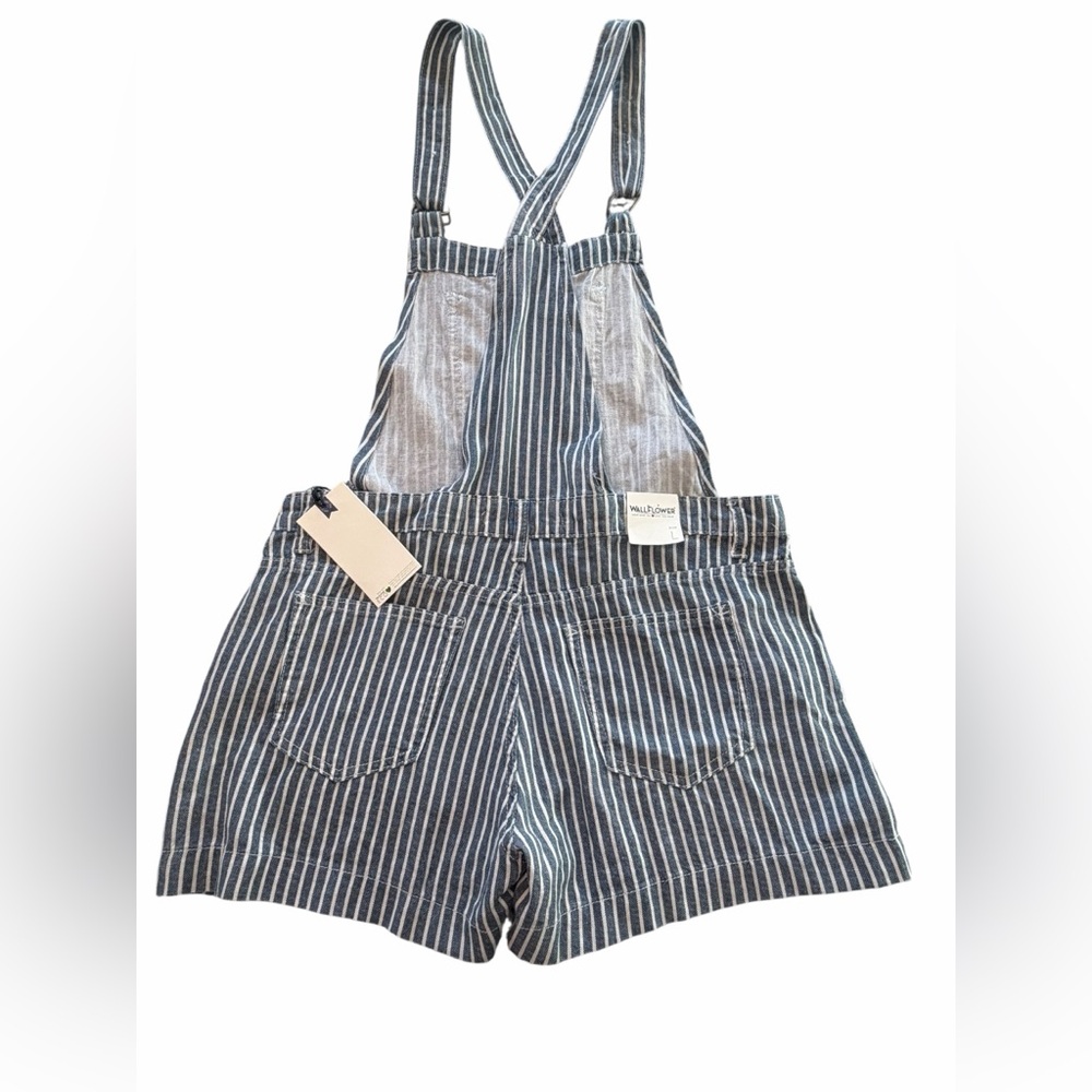 Wallflower Blue and White Striped Short Overalls - Picture 6 of 10